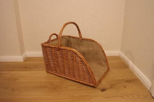 Kaminholzkorb aus Weide mit Jute Kaminholztasche Feuerholzkorb Weidenkorb Kaminkorb Holzkorb