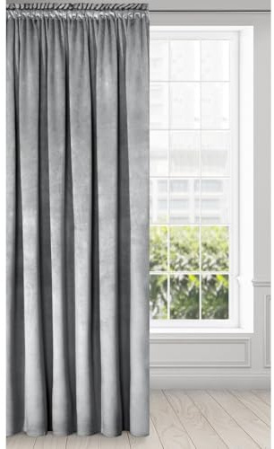 Eurofirany Melanie Vorhang Samt Velvet Kräuselband -1 STK. Weich Edel Gardine 200g/m² Elegant Glatt Einfarbig Flauschig Modern Klassisch Wohnzimmer Schlafzimmer, 140x270 cm, Hellgrau