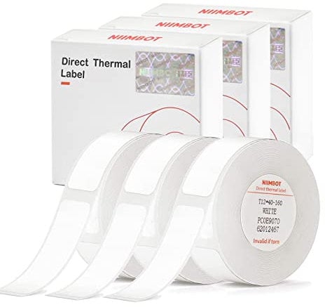 NIIMBOT Label Tape of Model D11/D110/D101 Printer, (3 Rolls, 0.47×1.57/12×40mm) Adapted Label Printing Paper, Office & Home Labeling Tape Replacement (White)