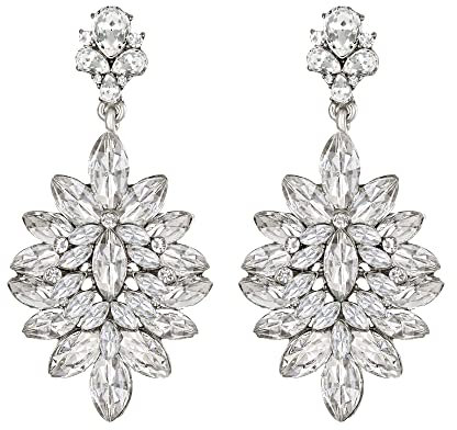 Clearine Damen Ohrringe Vintage Kristall Marquise Kronleuchter baumeln Hängend Ohrstecker Klar SilberTon