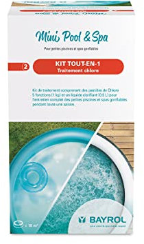BAYROL Mini Pool-Kit Tout-en-1 Traitement Chlore - Pastilles de Chlore 5 Fonctions + Liquide clarifiant - Entretien Piscine Durant Toute Une Saison