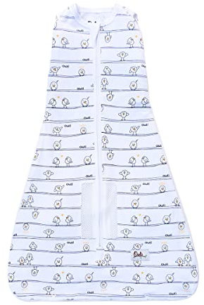 Owli Sleeping Guru COOL Pucksack & Schlafsack, Frühvögel, 0-36 Monate, 3-in-1 Swaddle, 0,3 Tog, Eulen-Stoff für Sommer, preisgekröntes Design, offiziell Hip-Healthy