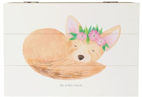 Mr. & Mrs. Panda 22 x 15 cm Holzkiste Wüstenfuchs Blumen - Geschenk, Dekokiste, Schatulle, Truhe, Aufbewahrungsbox, XXL, Afrika, Wildtiere