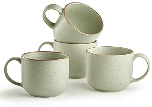 Maison Neuve Riverside Collection 4-Piece Mug Set - 19 Oz. Hand Crafted Ceramic Stoneware Mug Set, Modern Dining Mugs - Large & Multipurpose Shape Mugs, Microwave & Dishwasher Safe - Sage Green
