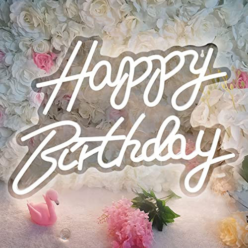 Enseigne néon à DEL, alimentation USB, décoration de fête d'anniversaire avec lettres « Happy Birthday », 42 x 30 cm, blanc