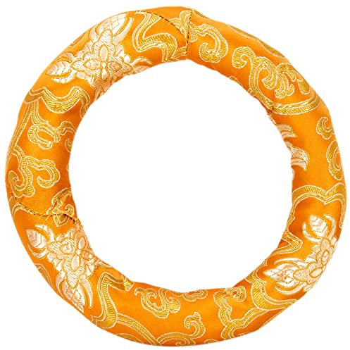 Coussin en brocart de soie pour bol chantant tibétain, fait main au Népal, coussin rond pour bol sonore (17,8 cm, orange)