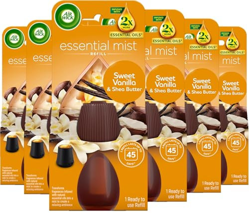 Air Wick Essential Mist Refills| Eliminates Odour and long lasting fragrance|Fragrance : Vanilla & Raspberry| Contains : 6 Refills| Usage: Lasts Upto 270 days (45 Days per refill)