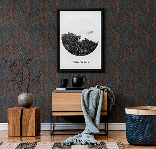 A.S. Création Tapete Floral Schwarz Orange Petrol Attractive 2 390386 - Gräser Vliestapete - 10,05 m x 0,53 m Made in Germany