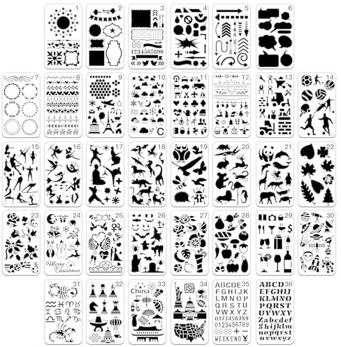 OOTSR 30-Teiliges Journal Schablonen Set, 10.2 * 17.8cm, eine Vielzahl von Designs und Formen für Bullet und Art Journaling, Planer, Scrapbooking