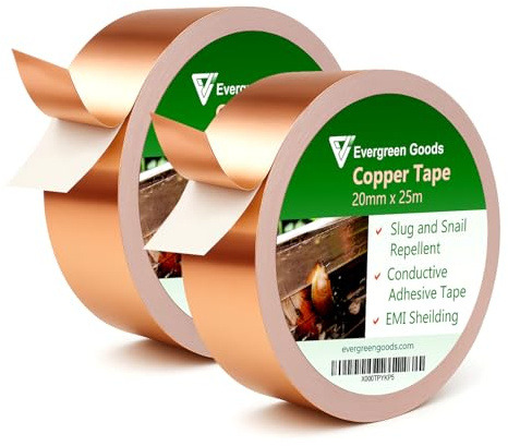 EVG 20mm x 25m Copper Slug Tape | Adhesive Copper Slug Snail Repellent | Slug Deterrent Barrier Tape | Humane Pest Control (2 Rolls)