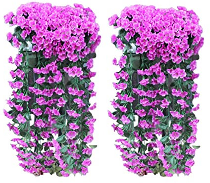 Denxahao 2 Stück Kunstblumen Veilchen Hgende Blumen Kunstblumen Hängend Künstliche Blumen an der Wand, Hängende Blumen, 85cm für Büro Zuhause Dekoration Hochzeit Party (Lila)