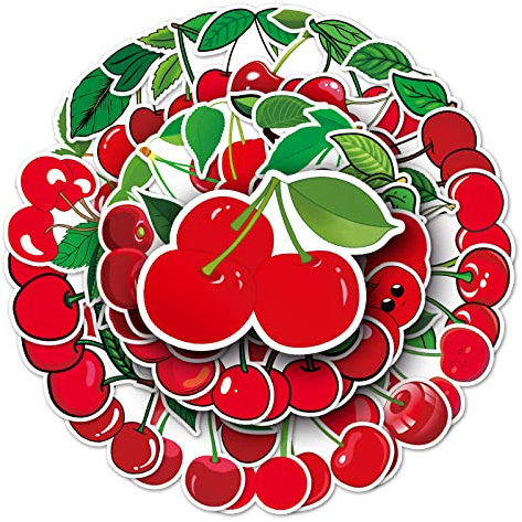 Kirsche Aufkleber für Laptop (50 PCS),Geschenk für Kinder Jugendliche Erwachsene Jungen,Cherry Stickers Wasserdicht Vinyl Aufkleber für Scrapbook,Skateboard,Auto,Gepäck