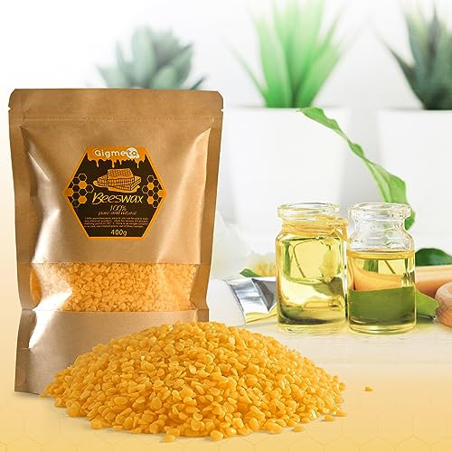 Gigmeta Bienenwachs Pastillen, 100% natürliches Bienenwachs, 400g ideal für Kosmetik Kerzen Cremes Salben Seifen Wachstücher und Holzpolitur