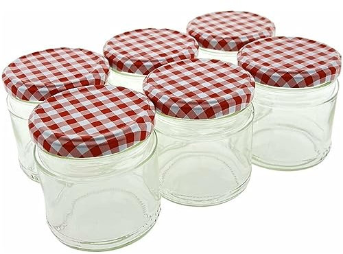 Marmeladenglas Jampot Einmachglas mit kariertem Schraubdeckel 330 ml - 8 x 8 cm - 12 Stück