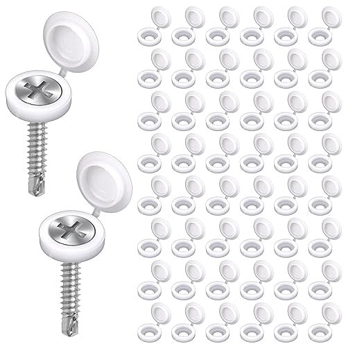 50 PCS White Screw Cover Caps - Plastic Hinged Screw Snap Covers Washer Flip, Screw Head Covers Protection Replacement, Use for 5mm Screws