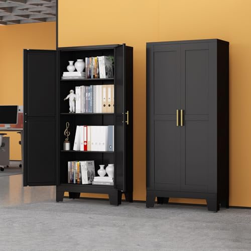 RISTERN Black Metal Storage Cabinet, 61 Kitchen Pantry Cabinets for Office