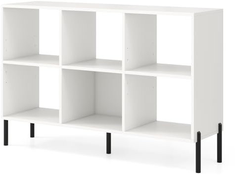 COSTWAY 4/6 Cube Storage Bookcase, Wooden Freestanding Bookshelf Side Cabinet with Metal Legs, Home Display Rack Organizer Unit for Living Room Hallway (White, 120 x 35 x 78cm)