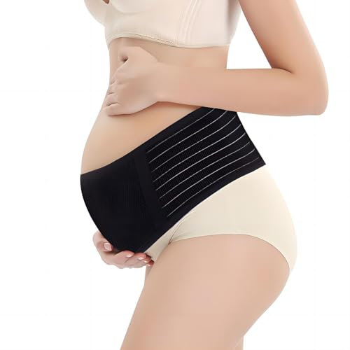 AUSYIWI Ceinture De Grossesse pour Maternité Soutien Doux et respirant Confortable Ajustable Ceinture femme enceinte grossesse Efficace pour soulager les douleurs de la grossesse (Noir)