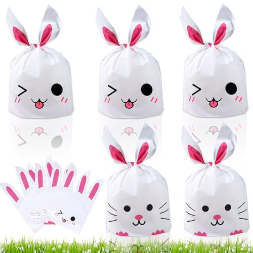 Zkaoai 100 Stück Osterhasen Tüten, Ostertüten zum Befüllen, Geschenktüten Ostern mit Hasenohren, Süssigkeiten Beutel Süße Partytüte Candy Bag, Kindergeburtstag Partytüte für Ostern Mitgebsel