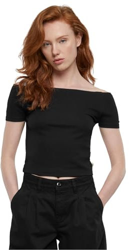 Urban Classics Women's Ladies Organic Off Shoulder Rib Tee T-Shirt, Black, M