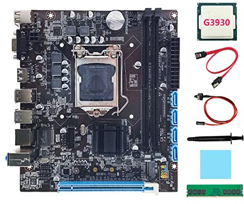 Ashikoi Carte mère H110 + processeur G3930 + DDR4 4 Go 2133 MHz RAM + câble SATA + câble de commutation + graisse thermique + tampon thermique LGA1151