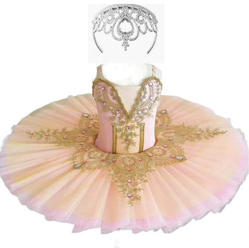 OTMYIGO Girls Professional Ballet Tutu Dress child Princess Platter Pancake Swan Lake Ballerina Stage Dance competition Costume,Orange,160