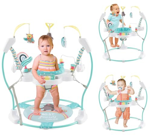GOPLUS 3 in 1 Baby Jumperoo, Spring- und Spielcenter mit 360° drehbare Sitz, Spielzeug & Musiktablett mit Lichtern und Ton, höhenverstellbarer Spielsitz für Kinder ab 6 Monaten bis 12 kg (Hellblau)