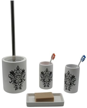 SANWOOD 4tlg Set Bad Accessoires WC Bürste 2 x Zahnputzbecher Seifenschale Liz