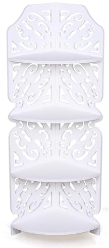 4 Tier Weiß Eckregal Stehend, Geschnitztes Hohles Design Standregal, Dampproof Badregal Küchenregal, Stehende Organizer aus Recycelbare Materialien für Badezimmer, Küche, Büro, Wohnzimmer, 19X19X80 cm