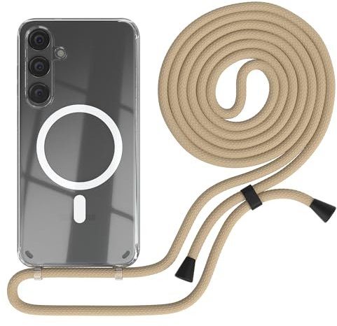 EAZY CASE - Handykette kompatibel mit Samsung Galaxy S24 Plus Kette zum Umhängen Stoßfest Handyhülle für Galaxy S24 Plus Silikon Hülle mit Band Handytasche Transparent in Taupe - Clips Schwarz