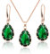 Linawe Emerald Green Crystal Rose Gold Jewellery Sets for Women, Pendant Matching Necklace Set, Imitation Diamond Drop Dangle Teardrop Earrings Set, Rhinestone Jewellery Wedding Bridal Bridesmaid