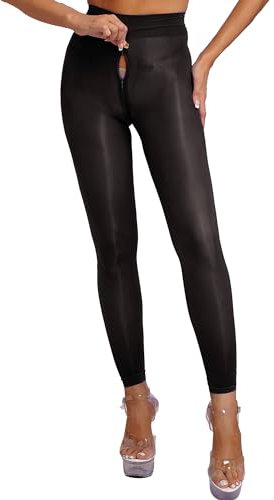 Linjinx Damen Transparent Strumpfhose Reißverschluss Im Schritt Nylon Strumpfhose Stretch Leggings Pantyhose Tights Nachtwäsche Schwarz B L