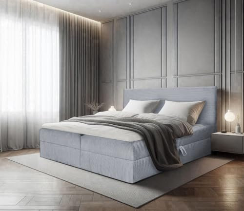 EURO-MOEBEL Bett Doppelbett Boxspringbett TOP POSO mit Bonell-Matratze und Topper VISCO + Bettkästen, H3 (Grau - Poso 110, 160x200 cm)