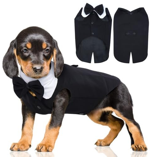 Katzinst Hund Smoking Anzug & Hundefliege, Verstellbare elastische Hundekrawatte, Hundemantel mit Knopfleiste für Mittlere und Große Hunde, Hundejacke für Partys, Hochzeiten, Dinnerpartys,S