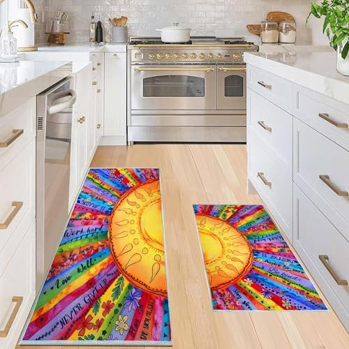 LIBRNTY 2 Piezas Kitchen Mat Floor,Alfombras Cocina,Antifatiga Tapete de Cocina,Alfombra Pasillo,Alfombra Cocina Lavable Antideslizante,Salón,Oficina,Alfombra de Cocina Lavable de Secado rápido