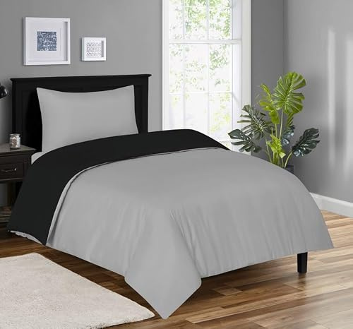 Ev Dekor Single Duvet Cover– Reversible Microfiber Pillowcase Grey/Black | Home Gadgets World Microfiber Reversible Quilt Cover Set Pillowcases 50x75cm, Oeko-TEX Certified, Soft Breathable Ideal-Sizes