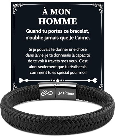 VU100 Cadeau pour Homme Bracelet Anniversaire pour Lui Idee Cadeau Homme Original Saint Valentin pour Lui Bracelets en Cuir Noël pour Petit Ami Mari Fiancé