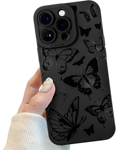 Black Cute Butterfly Phone Case for iPhone 14 Pro Max, Black Cool Butterflies Pattern for Women Girls, Soft TPU Slim Profile Shockproof Protective Phone Case for iPhone 14 Pro Max