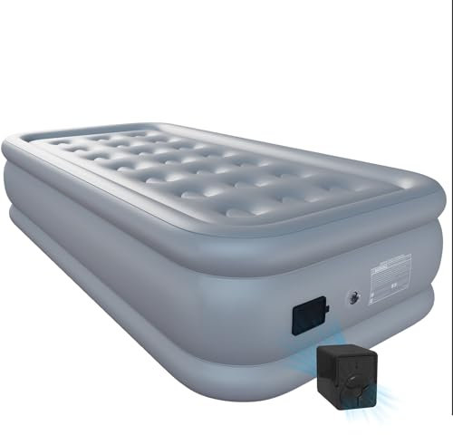 HikerSKY King Air Mattress, with Battery-Powered Pump, Blow Up Mattress, in 3 Mins Self-Inflation for Camping,Guest Bed, All Fabric (Grey, 202x153x54cm)