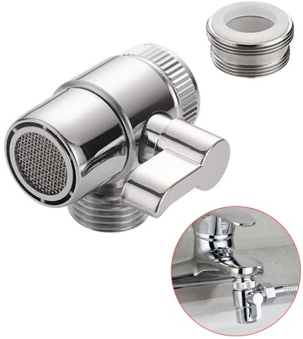YIBENWANL Faucet Diverter Valve, 3 Way Tap Diverter Valve, Brass Sink Faucet Splitter M22 X M24 Tap Diverter Adapter for Kitchen and Bathroom