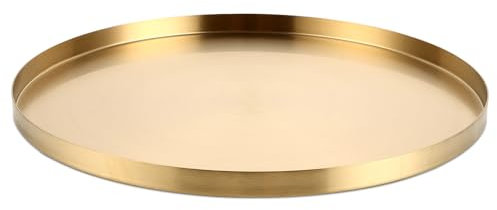WOPPLXY Deko Tablett Rund, Ø 32 cm Dekoteller Rund, Kerzenteller Gold aus Edelstahl für Kerzen, Teeservice, Kosmetika, Vasen
