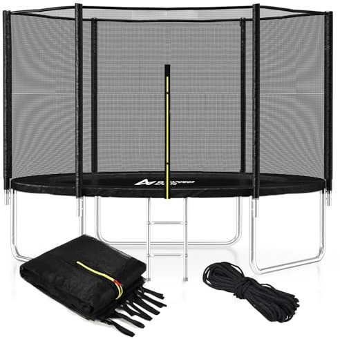 Trampolin Netz 426 427 430 cm Ersatznetz Sicherheitsnetz für Trampolin Ø 426 427 430 cm 8 Stangen, UV-beständig Trampolinnetz Trampolinschutz Trampolinersatznetz, Rundes Schutznetz Ersatznetz Schwarz