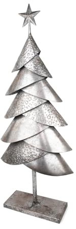 Riffelmacher Deko Weihnachtsbaum mit Stern | Metall Silber Antik matt | 37,5×12,5×88,5 cm | Moderne Weihnachtsdeko stehend | 12591