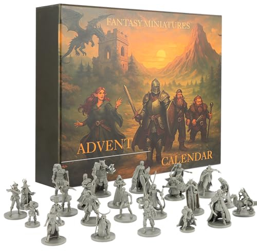 24 Tage Countdown Geschenk Fantasy Tabletop Adventskalender 2026 - 24 unlackierte 28-32mm RPG Miniaturen - PVC Figuren für Rollenspiele, Scharmützel & Brettspiele - Urlaubsgeschenk für Spielmeister