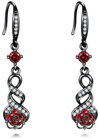 YFN Orecchini a forma di rosa nera gotica in argento Sterling S925, eleganti orecchini a fiore scuro per le donne