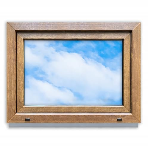 LORAC | Ventana de PVC de roble dorado y blanco, 800 x 600 mm, ventana estándar con doble cristal, ahorro de energía, ventana de bodega con certificación CE