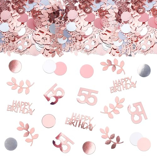 GoldRock 55 Geburtstag Deko Konfetti Groß 2,5-5,5cm, 200 Stück Streudeko 55 Geburtstag, Deko 55 Geburtstage Frau Mann, Glitzer Tischdeko 55. Geburtstage, Dekoration 55er Geburtstags Konfetti Rosegold