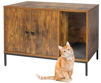 Relaxdays Katzenschrank für Katzentoilette, mit Katzenklomatte, mit Eingang, HBT: 55x80x50 cm, Katzenhaus, braun/schwarz