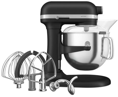 KitchenAid Artisan Robot de Cocina Bol Elevable 6,6L Negro acero fundido | Amasa masas densas, hasta 14 pizzas por tanda; 11 velocidades, estructura totalmente metálica y diseño icónico