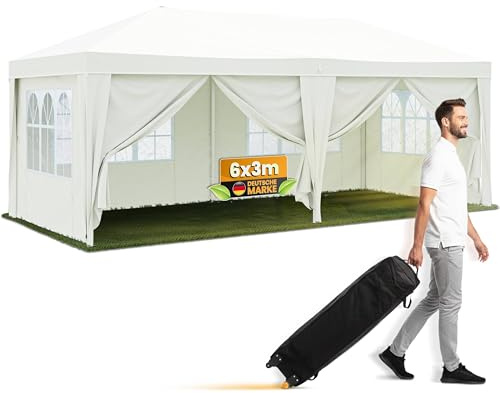 NATURIZ® Pavillon 3x6 Wasserdicht, Stabil und UV 50+ Schutz - Faltpavillon mit Seitenwänden hochwertig - Pop Up Zelt für Garten, Camping, Märkte - Partyzelt, Gartenpavillon, Gartenzelt (Beige, 3x6m)